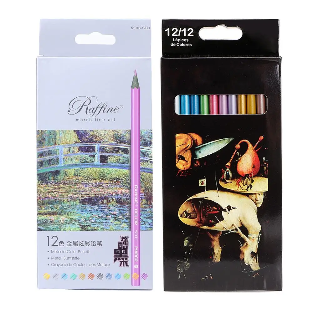 

12 Metallic Colored Pencil Non-toxic For Drawing Sketching Set Stationery