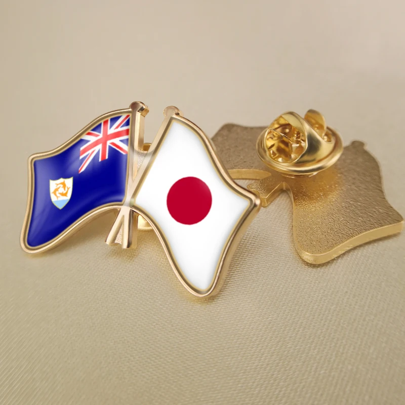 

Anguilla and Japan Crossed Double Friendship Flags Lapel Pins Brooch Badges