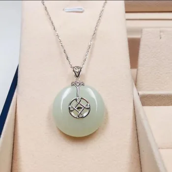 

Hot Sale 925 Sterling Silver Hetian White Jade 25*25mm Gems Safety Clasp Pendant For Women Jewelry Party Xmas Gift