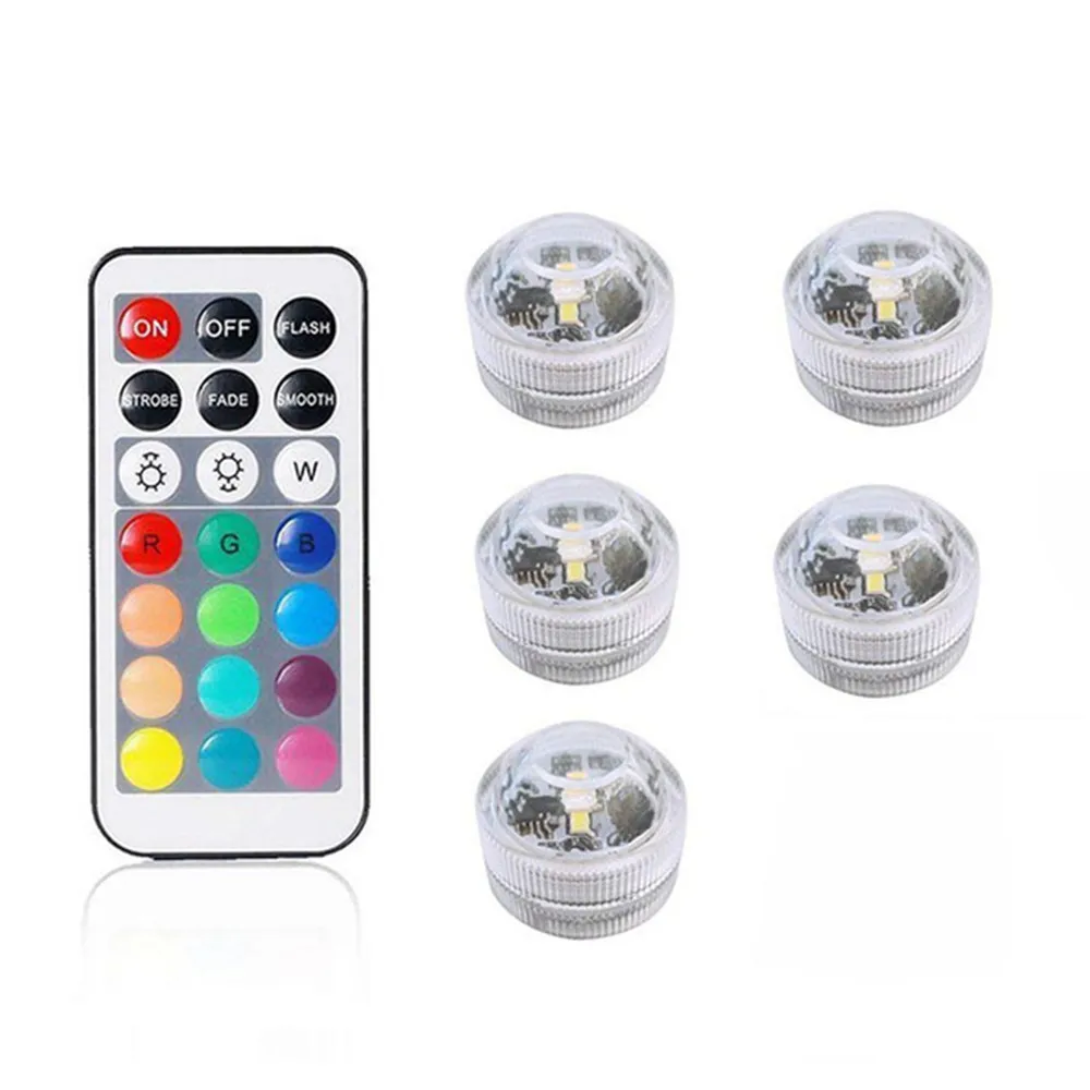 IP68 Waterproof RGB Submersible Light Battery Operated LED Underwater Light Vase Bowl Outdoor Garden Party Decoration Night Lamp - Emitting Color: 5 lamp 1controller