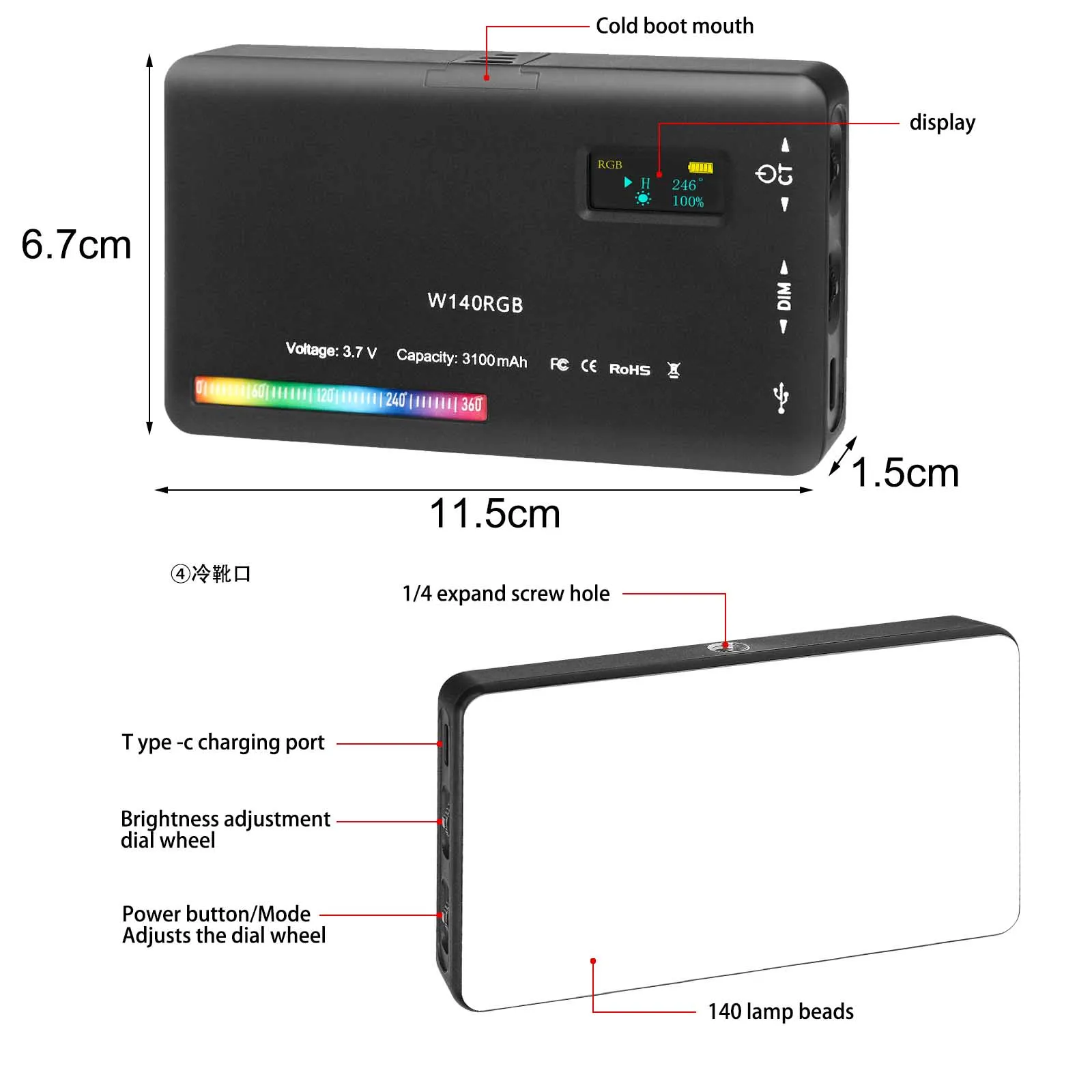 Luzes de Vídeo 2500 a 9000k Luxceo Fotografia Acessórios Câmeral Luz 8w 3100mah Led Painel Bolso Tamanho Lâmpada Regulável W140 Rgb - Image 2