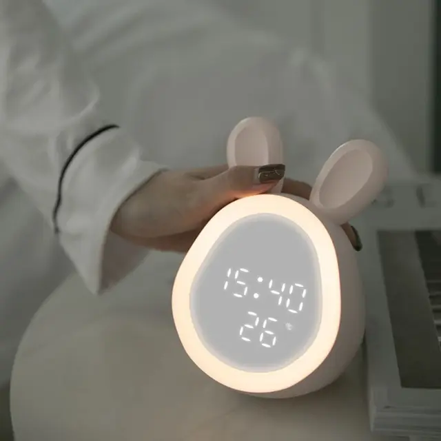 Bluetooth Alarm Clock LED Night Light Voice Control with Temperature Display Bedside Lamp Decor Easter Suppies 5