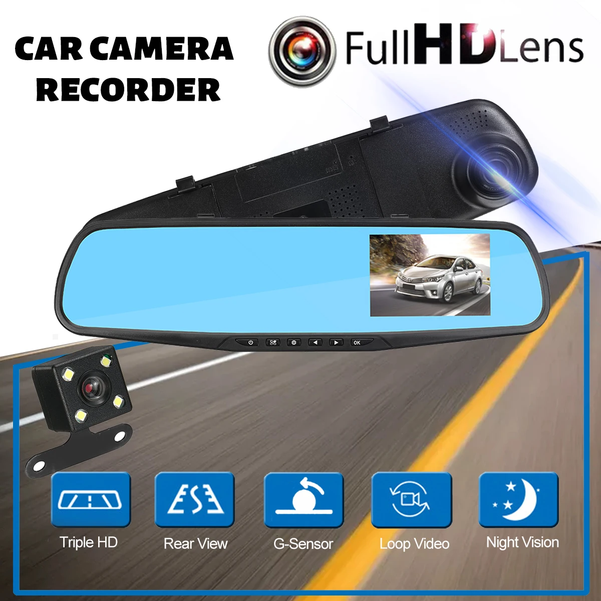 Автомобильный видеорегистратор 4 3 дюйма Full HD 1080P регистратор данных зеркало