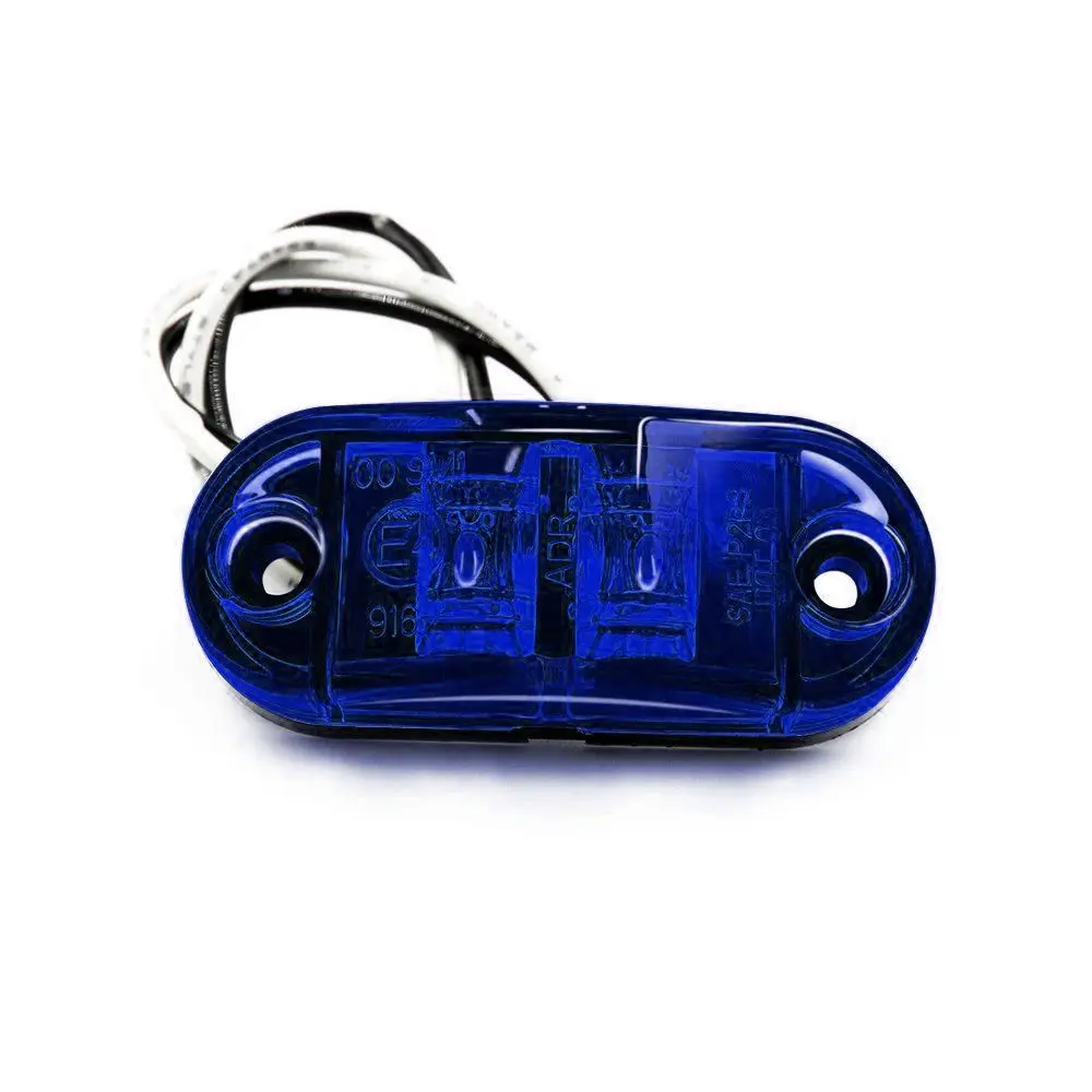 Fuleem 10 шт хромированная рамка синий светодиодный 2,5 дюймов 2 диод светильник Овальный клиренса прицепа грузовика светодиодный Авто Боковой габаритный фонарь 12V 24V Водонепроницаемый