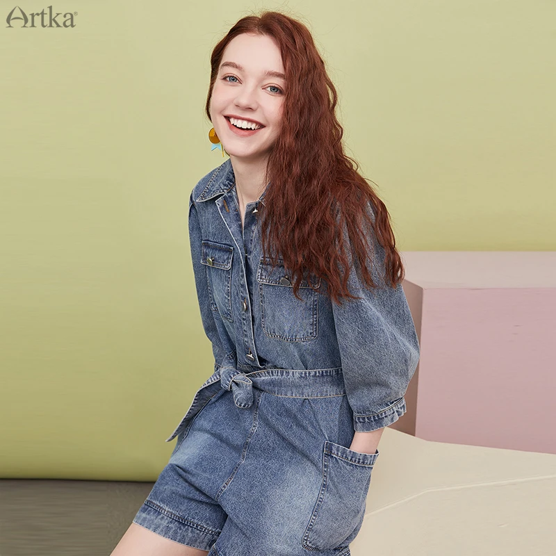 waist belt denim jumpsuit