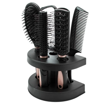 

ABVP 5Pcs Hair Brushes Comb Set Women Ladies Hair Care Massage Hairbrush With Mirror And Stand Pink