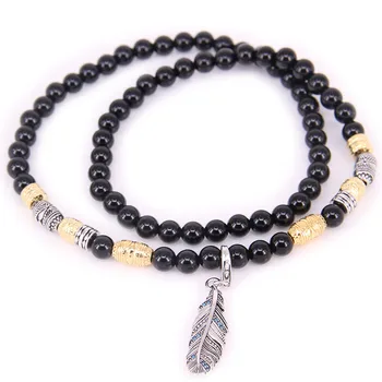 

Thomas Black Beads and Feather Pendant Necklace, Rebel Heart Jewelry Gift For Women and Men TS-N39
