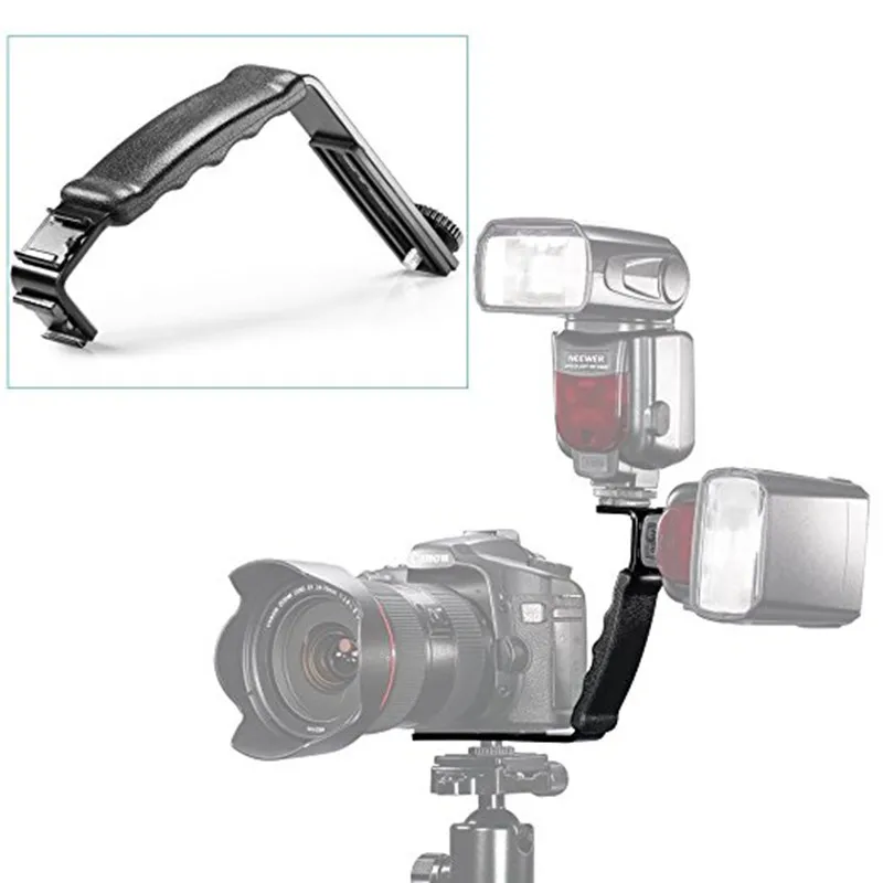  Universal Microphone Stand L Bracket Camera Grip With 2 Hot Shoe Mounts For Zhiyun Smooth Q/3/Dji O
