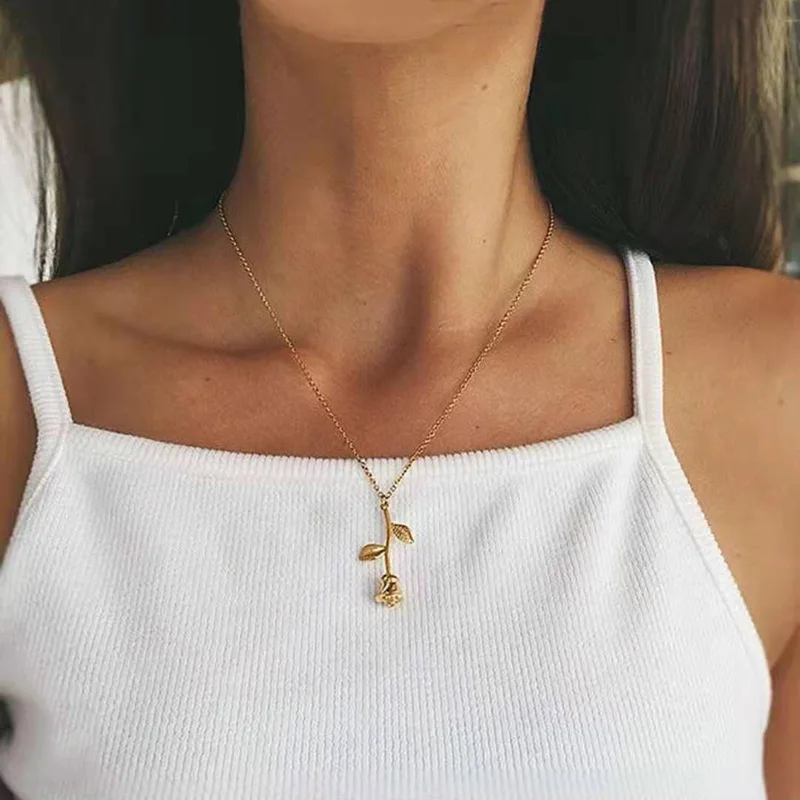 V привлечь серебряные колье Femme Нержавеющая сталь цепи Collier розового золота розы