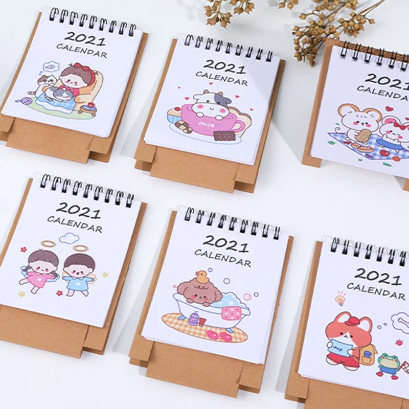 

2021 Cute Cartoon Mini Desk Calendar Simple Office Desktop Desktop Calendar Daily Weekly Monthly Planner Agenda Oraganizer