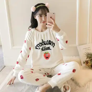 

New 2020 Autumn Winter Warm Flannel Women Pyjamas Sets Thick Coral Velvet Long Sleeve Print Sleepwear Thin Flannel Pajamas Set
