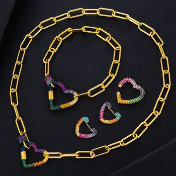 

missvikki Luxury Trendy Heart rainbow Charms Earrings Necklace Jewelry Set for Women Girl Super Design Jewelry High Quality