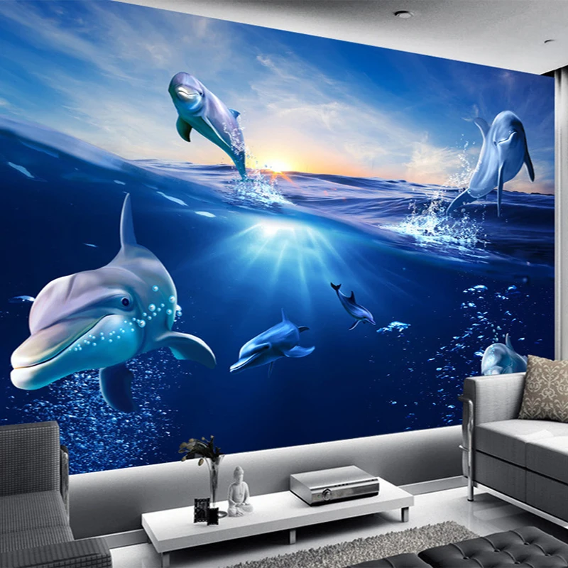 Custom-3D-Cartoon-Mural-Wallpaper-Sunrise-Dolphin-Out-Of-The-Water-Photo-Wall-Paper-For-Kids (2)