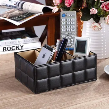 

Quality PU Leather Storage box Cosmetic Organizer Remote Control Phone Holder Home Office Organizer makeup organizer