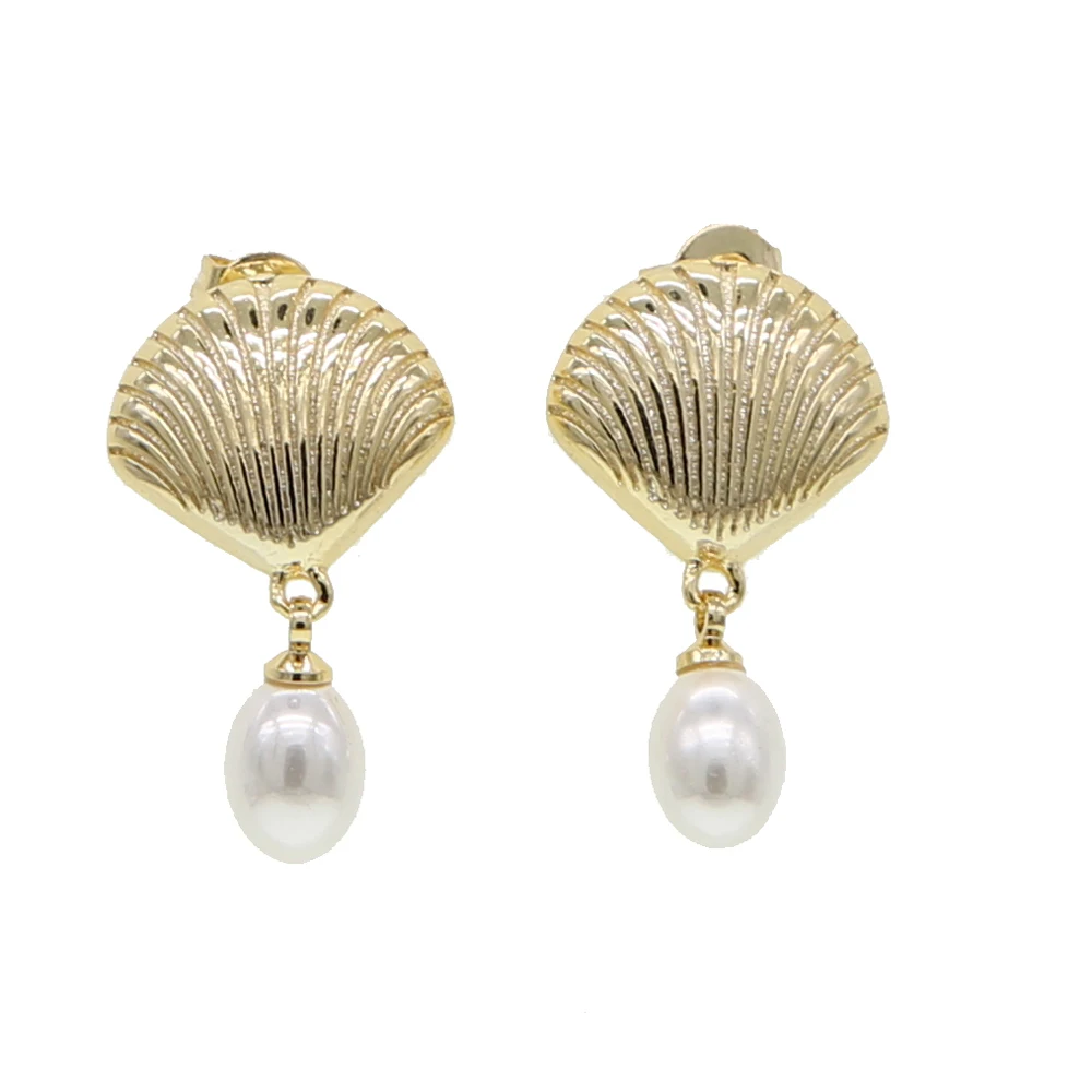 Sea Shell Pearl Earrings 18K Gold-Plated Stainless Steel Fashion Jewel –  KesleyBoutique