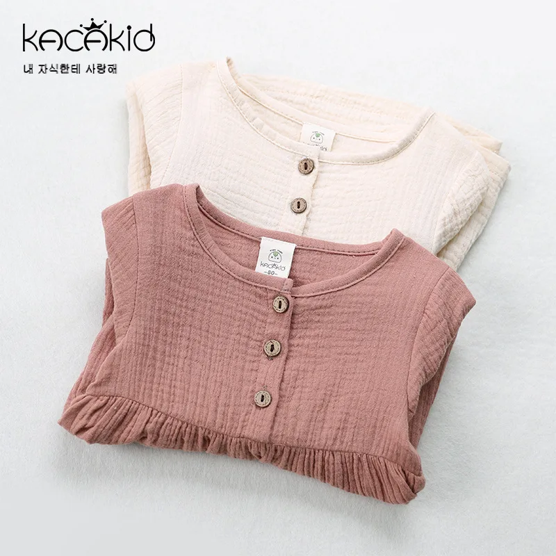 

Kacakid Spring New Style Sweet Girls Crew Neck Wrinkles Shirt Princess Skirt Pendulum Tops Artistic Small Coat