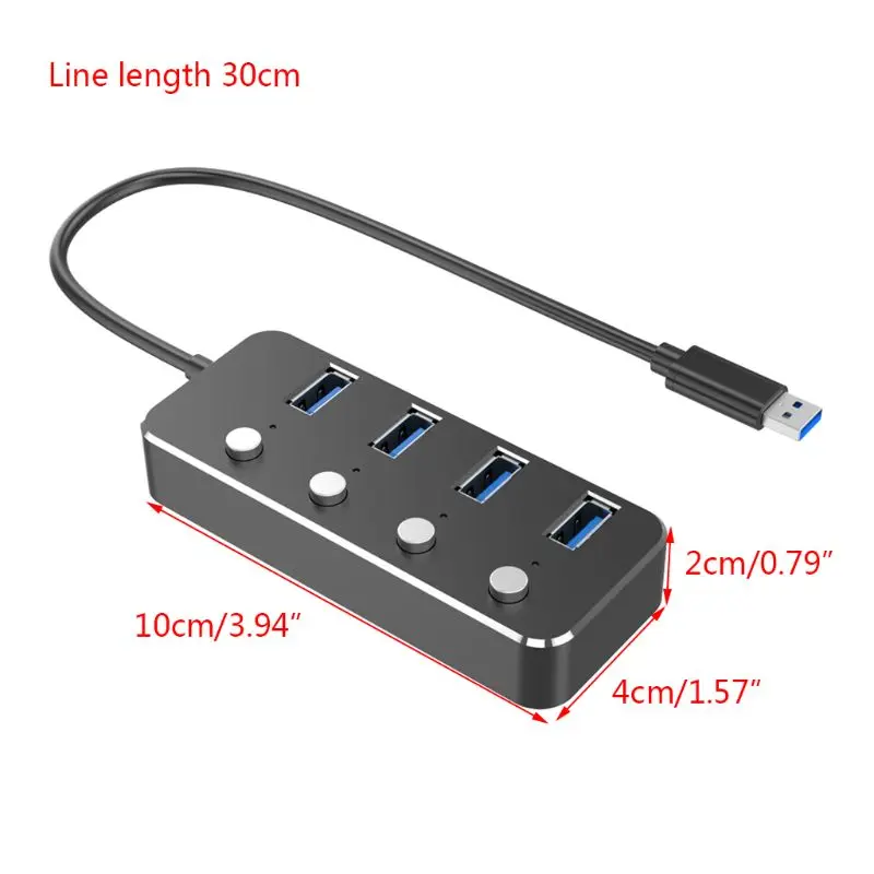 Алюминий 4 Порты и разъёмы USB 3,0 концентратор высокой Скорость USB разветвитель с индивидуальным включения/выключения