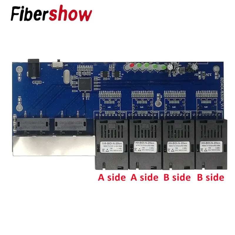 Оптоволоконный переключатель Ethernet 4 RJ45 4 SC оптический медиа конвертер одномодовый волоконно-оптический Порты и разъёмы 10/100 м PCBA