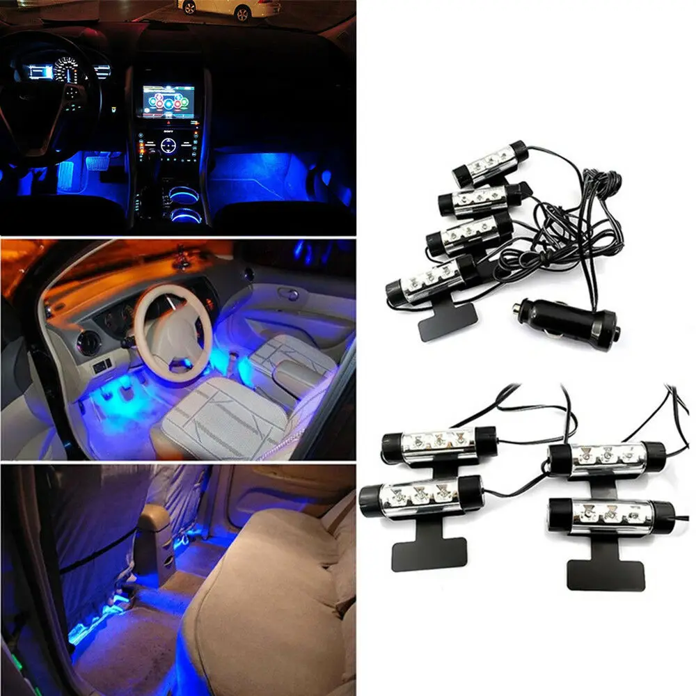 Auto car-styling car styling led 4x 3LED Car Charge 12V Glow Interior Decorative 4in1 Atmosphere Blue Light Lamp 18Jun 21