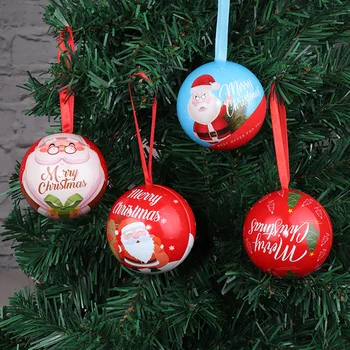 

1pc Color Print Iron Metal Candy Ball Christmas Tree Pendant Decoration Children Gift Packaging Box Christmas Ball Ornaments New