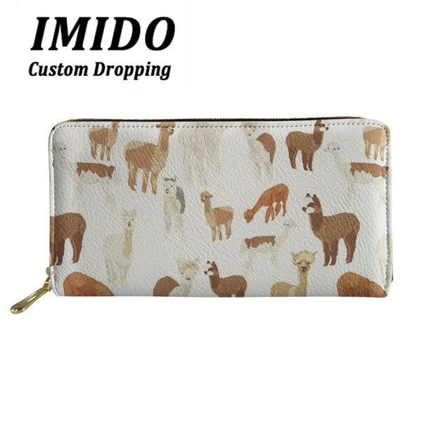 

IMIDO Alpaca Pattern Long Wallets Zipper Phone Bag Card Holder for Punk Ladies Clutch Purse Carteira Handbags Coin Bag Notecase