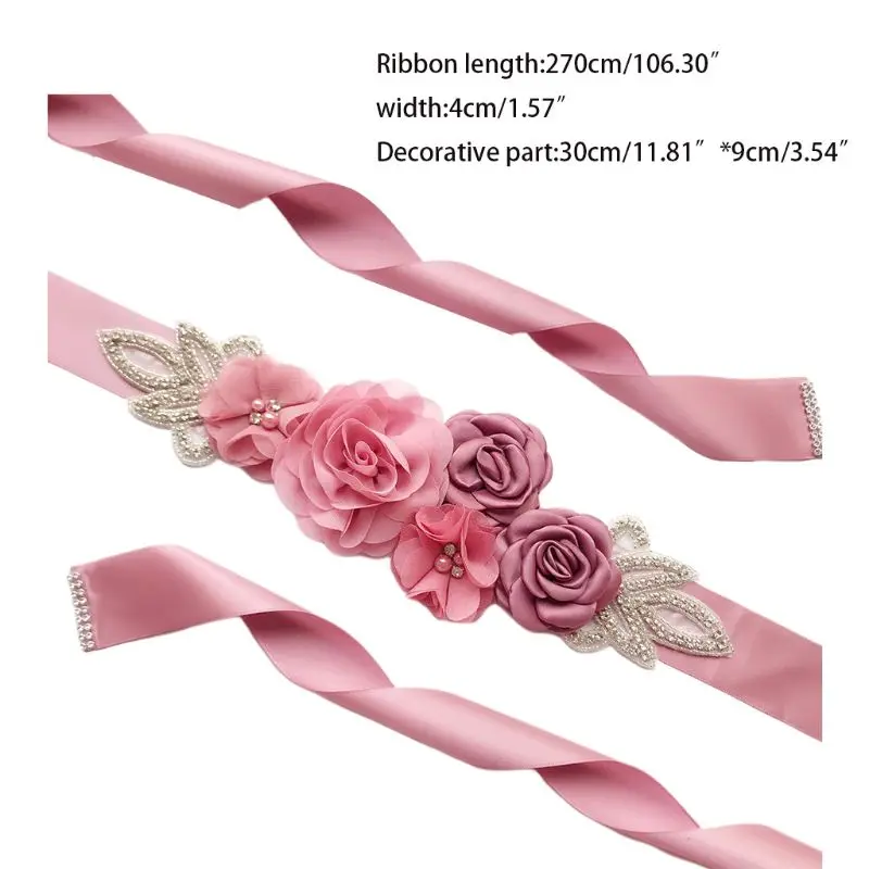 

270x4cm Women Bridal Wedding Dress Waist Sash Belt Artificial Rose Flower Rhinestone Handmade Beading Bridesmaid Party Waistband