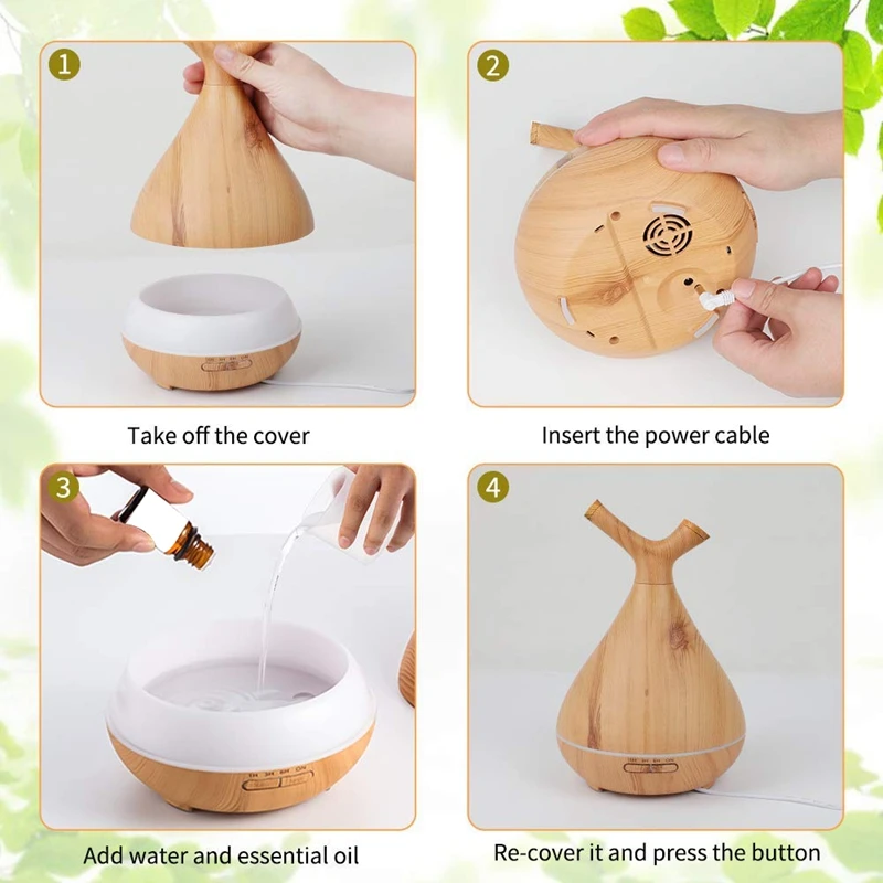 Aromatherapy Essential Oil Diffuser 400Ml Wood Grain Aroma Diffuser Ultrasonic Cool Mist Humidifier Whisper Quiet 4 Timer Settin