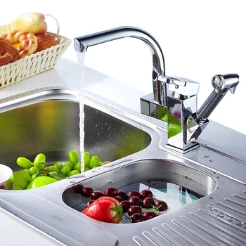 

360 Degree Kitchen Faucet Silver Pull Out Bidet Faucet Rotatable Sink Basin Tap Single Handle Pull Down Spray Mixer Tap Kitchen