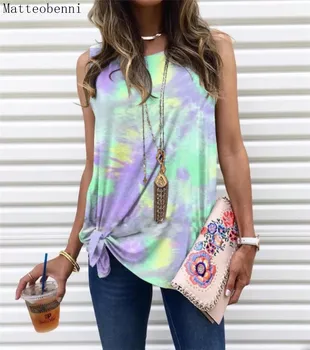 

Summer Women T Shirt Tie-Dye Loose Tops Fashion Casual Women Twisted Sleeveless T-Shirt Streetwear Gradient Tops Plus Size S-5XL