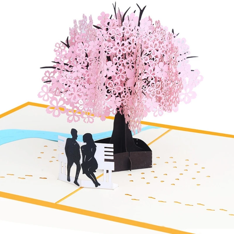  3D Pop Up Cherry Blossoms Greeting Card Christmas Birthday New Year Invitation D08D - 4000357823547