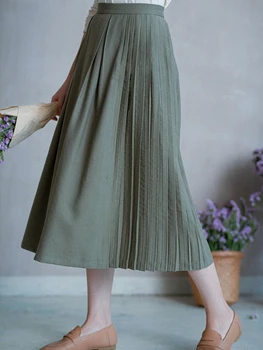 

CYNTHIA 2020 New Women's Spring Long Pleated A-line Skirts Female Solid Skirts Original Design