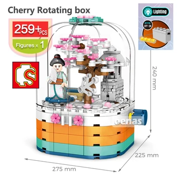 

SEMBO City Cherry season Japanese street Sakura Rotating box Building Blocks Flash bricks kid educational DIY toys children gift
