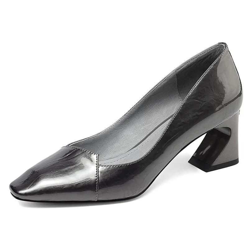 

Women Spring Summer Genuine Cow Patent Leather Slip-on Pumps 2020 New Plus Size Casual High Heeled Prom Shoes Woman