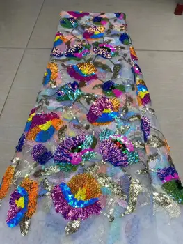 

Embroidery African Mesh Lace Fabrics Sequins Lace Fabrics Flower Pattern Sequence Laces Fabric for Nigerian Net Lace YYZ78763