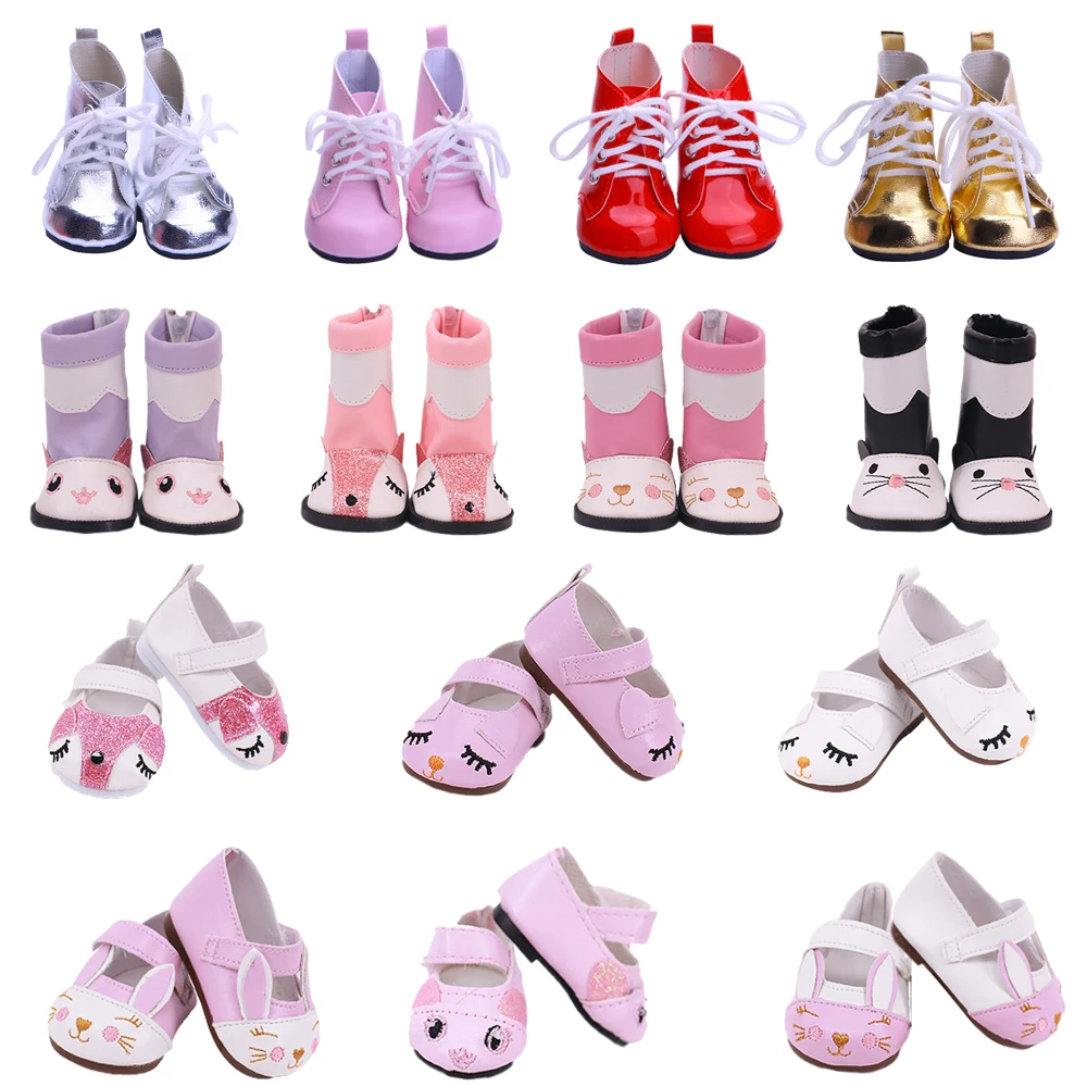 7*4.5Cm Doll Shoes Pink Kitty Sneakers,Lace-Up Leather High Boot For 18 Inch American &43Cm Born Baby Our Generation Girl's Toys sneakers leopard lace up platform sneakers in gray size 37 38 39 40 41