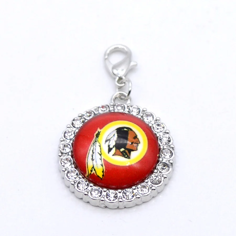 Silver Pendant Rhinestone Charms Washington Redskins Charms for Bracelet Necklace for Women Men Football Fans Paty Fashion