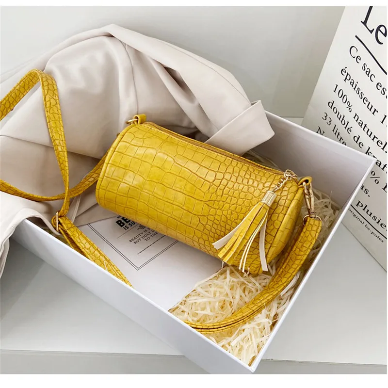 2020 Summer Alligator Pattern Crossbody Bags For Women PU Leather Barrel Female Designer Shoulder Bag Tassel Sac Handbags |