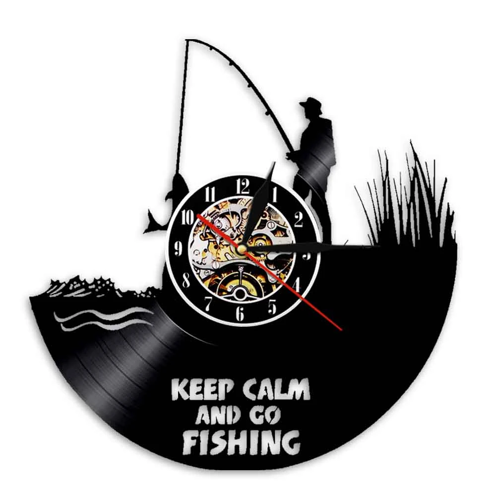 Tetap Tenang Dan Pergi Memancing Rekaman Vinil Jam Dinding Kuarsa Diam Desain Modern Dekorasi Rumah Nelayan Jam Dinding Hadiah Kekasih Memancing Wall Clocks AliExpress