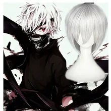 Парик для косплея Tokyo Ghoul Kaneki Ken серебристо белые прямые