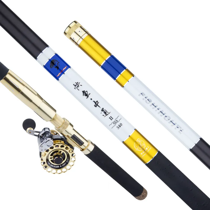  Carbon Taiwan Hand Rod 4.5m 5.4m 6.3m Spinning Fishing Olta with Baitcast Reel 28 Tone Hollow Peche