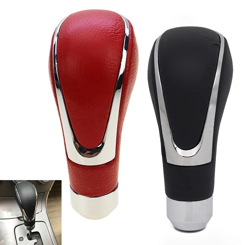 Black Red Universal Leather Automatic Car Gear Stick Shift Knob Shifter