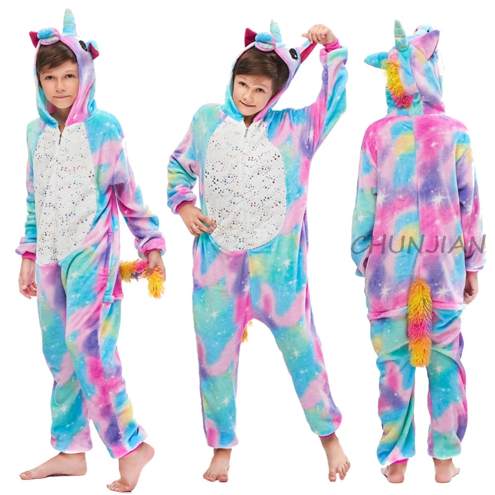 Onesie/детский зимний комбинезон с единорогом; детская пижама с единорогом и пандой; Пижама с единорогом для девочек; Пижама с животными