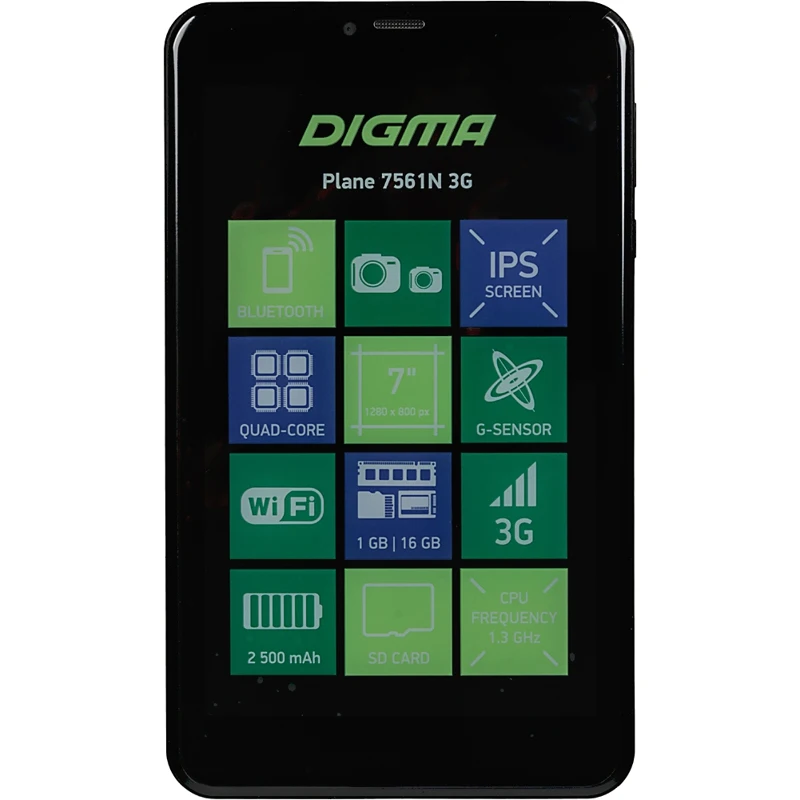 Планшет Digma Plane 7561N 3G MT8321 4C/1Gb/16Gb 7" IPS 1280x800/3G/And7.0/черный/BT/GPS/2Mpix/0.3Mpi