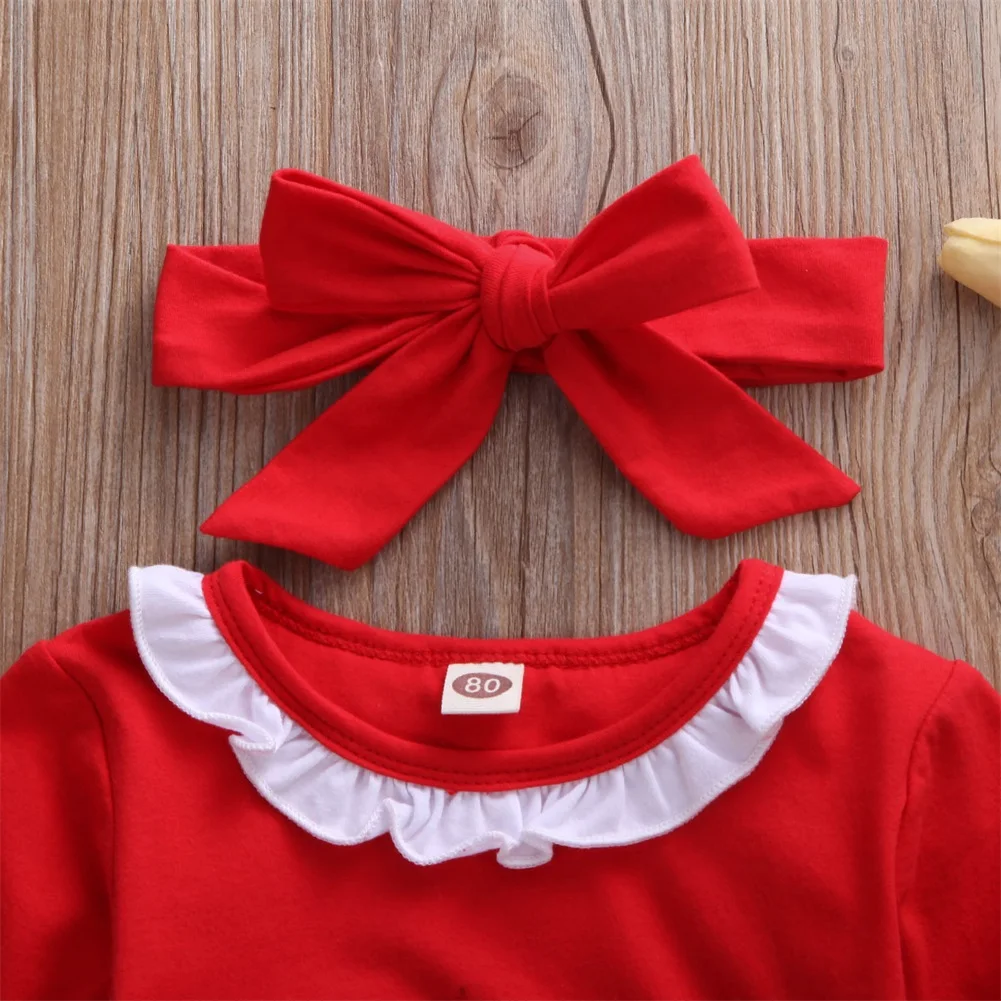 Christmas Newborn Baby Girl Dress Headband 2pcs 0-24M Santa Claus Casual Party Tunic Dress Xmas Clothes