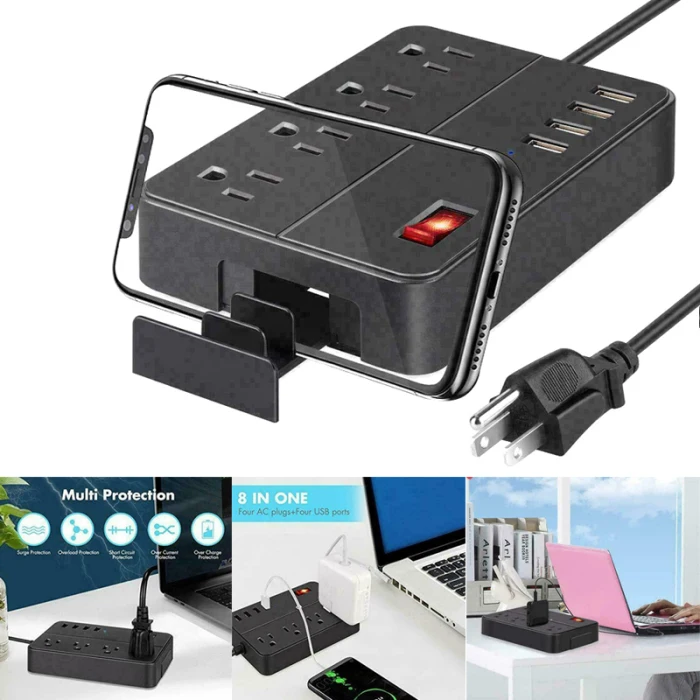 Power Strip Extension Cord Surge Protector Portable US with 4 USB Ports for Home PAK55