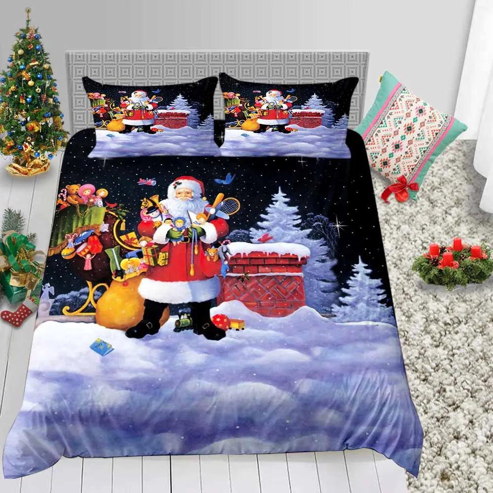 Thumbedding Лидер продаж Постельное белье Рождество 3D пододеяльник с рисунком Санта-Клауса с принтом «Корона», «queen близнец полный один двойной комплект постельного белья