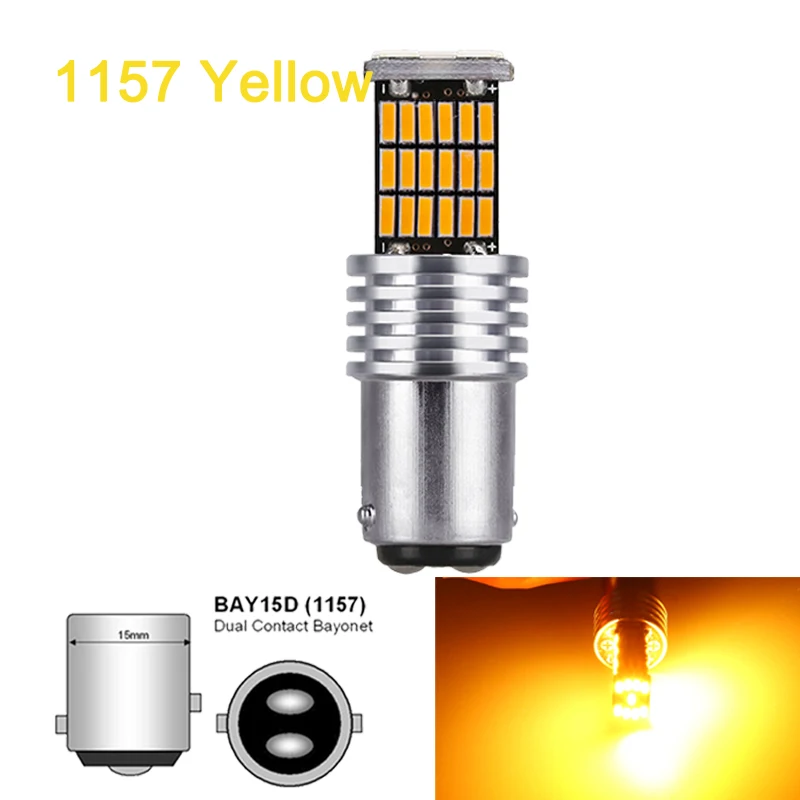 1157(Bay15d) Yellow 1x Ba15s 1156 1157 Bay15d Светодиодный лампочки Canbus без ошибок автомобиля Trun сигнал светодиодный светильник автоматической парковки заднего тормоза задний фонарь лампы 12V 6000K 45SMD - Испускаемый цвет: 1157(Bay15d) Yellow