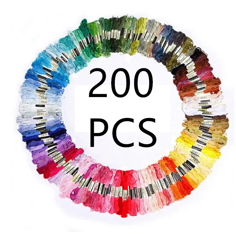 200 Pcs Random Color Floss Skein Cross Stitch Thread Diy Silk Line