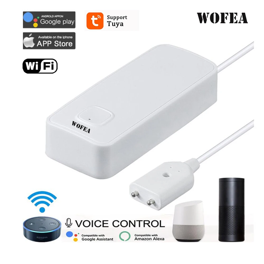 

Wofea smart wifi Water Leakage App Notification Alerts Battery Operated Home Security Sensor tuya support alexa google home