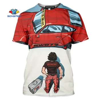 

RWB Car T-shirt Men 3D Print Car Modification T shirt Casual Summer Cartoons Anime Shirt Fitness Oversized Hip Hop Clothing Top